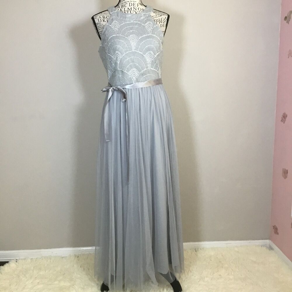 NWT Cadalite formal dress grey silver thread sequin Japanese water pattern PS
